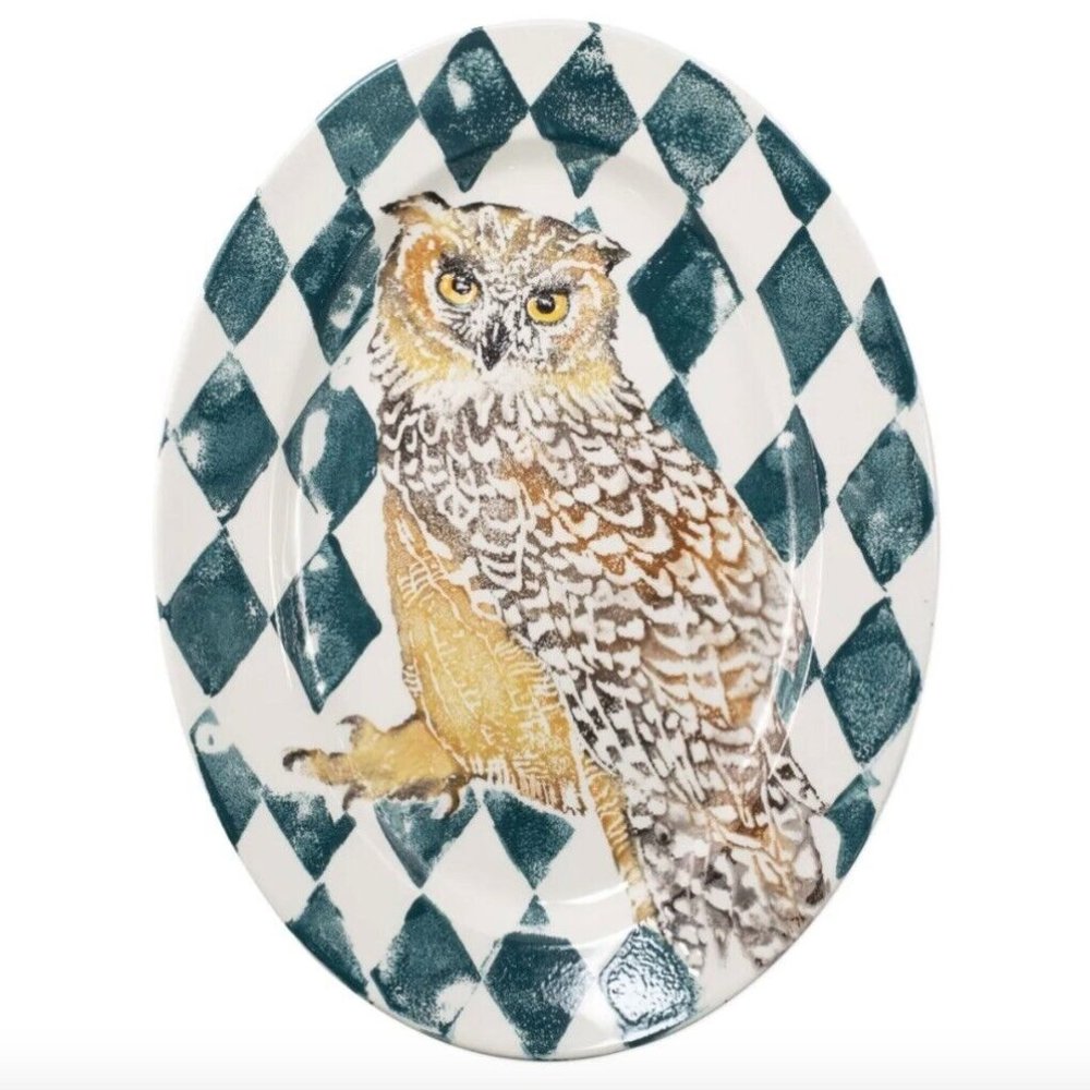 Vietri Into The Woods Owl Oval Platter Hand Painted